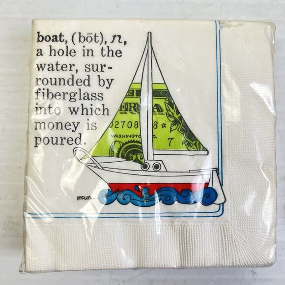 Vintage Nautical Cocktail Napkins Boat Money Humor Party Contempo Facial Tissue - Picture 2 of 5